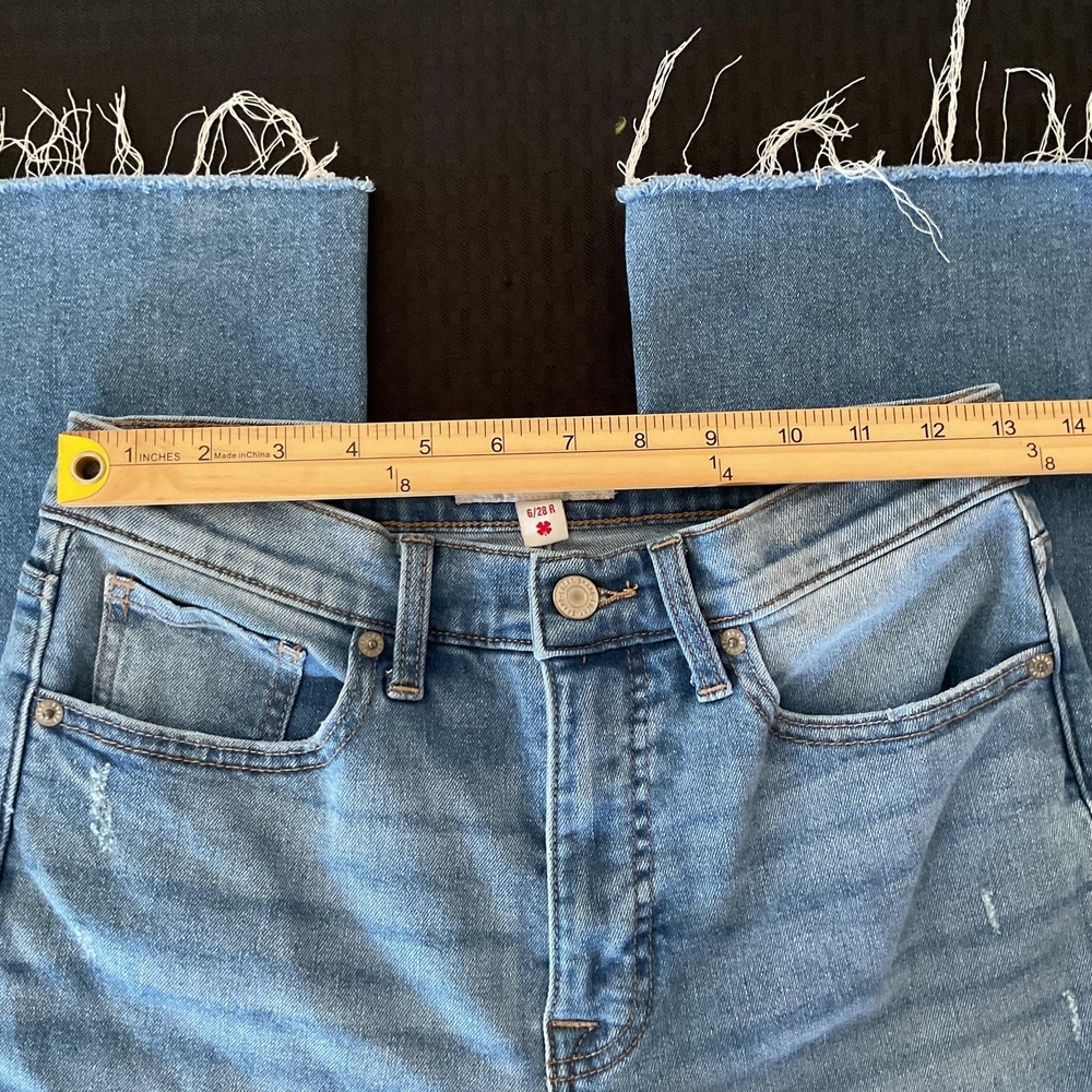Lucky Brand Stevie High Rise Flare Jeans Womens 6/28 R Blue Distressed Raw Hem - Picture 10 of 13